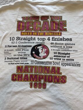 Vintage 1999 Florida State University Football  Team of Decade Graphic Tee XXL